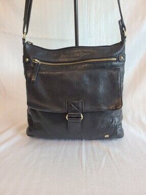 Vintage Leder Buck Black Leather Crossbody Bag